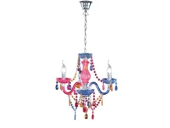 LED Kronleuchter 3-flammig Silber Chrom mit Acryl Kristall bunt Ø 46cm