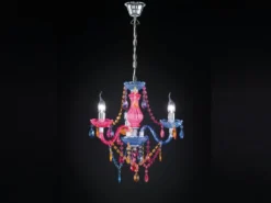 LED Kronleuchter 3-flammig Silber Chrom mit Acryl Kristall bunt Ø 46cm