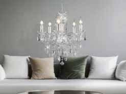 LED Kronleuchter 5-flammig Silber Chrom mit Acryl Kristall Ø 52cm