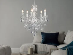 LED Kronleuchter 5-flammig Silber Chrom mit Acryl Kristall Ø 52cm