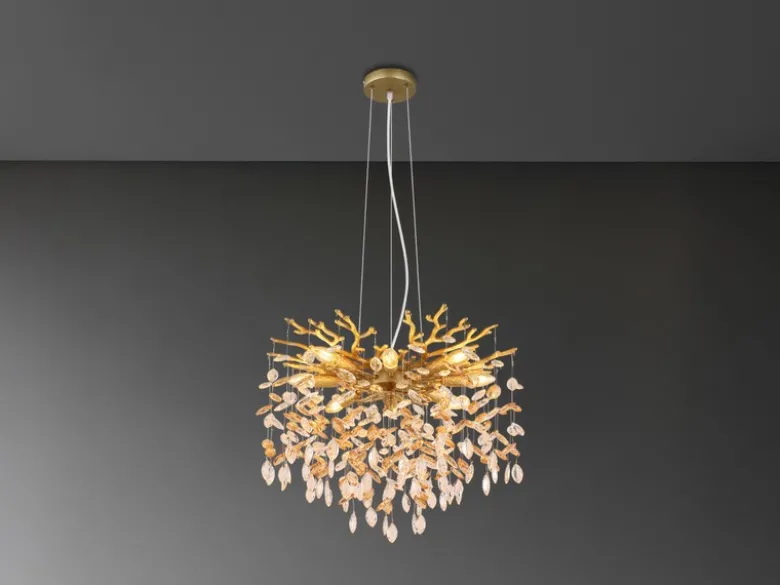 LED Kronleuchter Gold 8-flammig mit Glas Kristall 2-farbig Ø 60cm