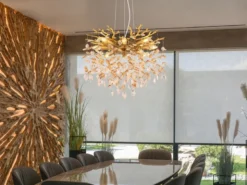 LED Kronleuchter Gold 8-flammig mit Glas Kristall 2-farbig Ø 60cm