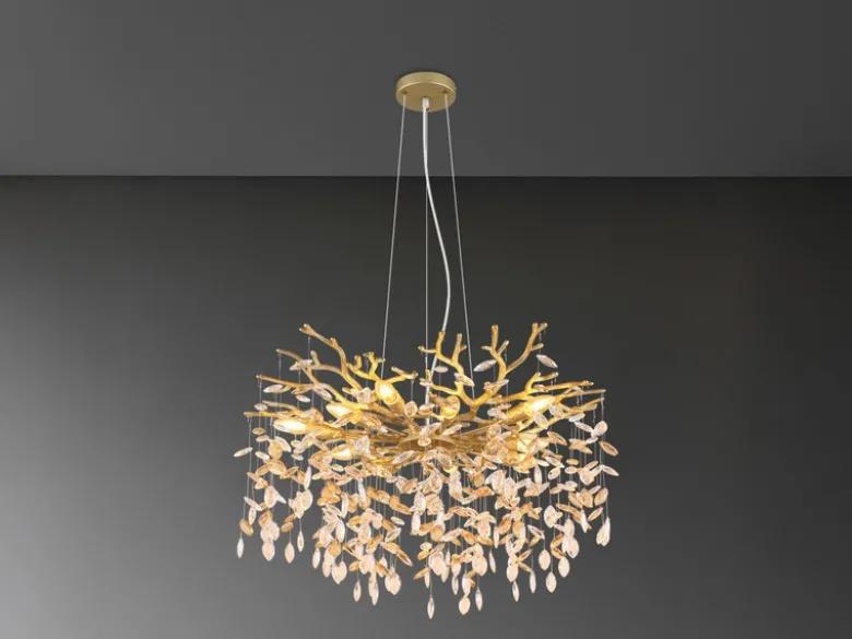 LED Kronleuchter Gold 10-flammig mit Glas Kristall 2-farbig Ø 80cm