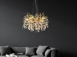 LED Kronleuchter Gold 10-flammig mit Glas Kristall 2-farbig Ø 80cm