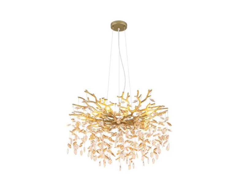 LED Kronleuchter Gold 10-flammig mit Glas Kristall 2-farbig Ø 80cm
