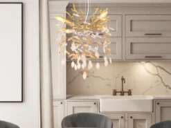LED Kronleuchter Gold 4-flammig mit Glas Kristall 2-farbig Ø 40cm