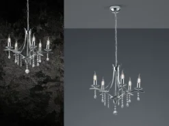 LED Kronleuchter Lüster Silber mit Kristallbehang, 5-flammig Ø 52cm