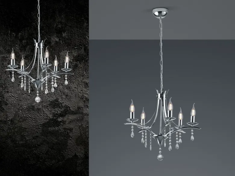 LED Kronleuchter Lüster Silber mit Kristallbehang, 5-flammig Ø 52cm