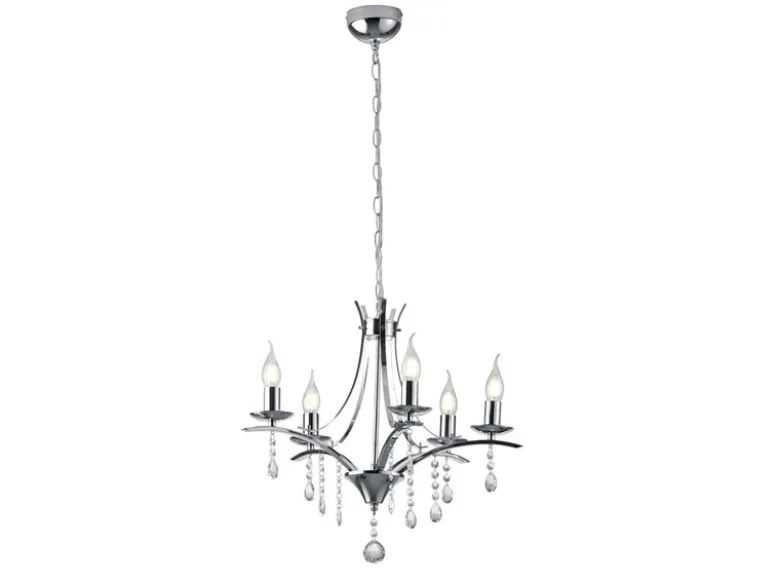 LED Kronleuchter Lüster Silber mit Kristallbehang, 5-flammig Ø 52cm