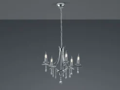 LED Kronleuchter Lüster Silber mit Kristallbehang, 5-flammig Ø 52cm
