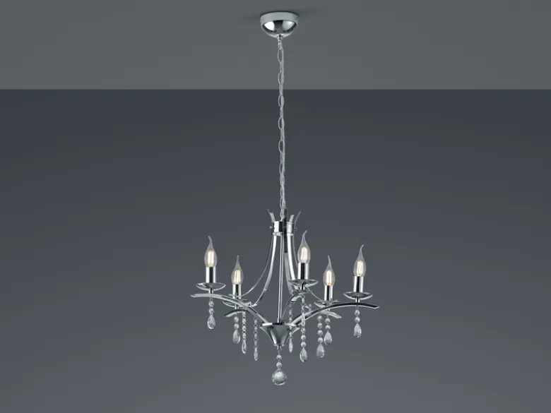 LED Kronleuchter Lüster Silber mit Kristallbehang, 5-flammig Ø 52cm