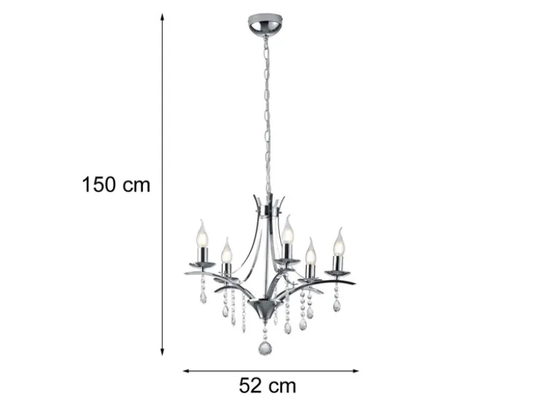 LED Kronleuchter Lüster Silber mit Kristallbehang, 5-flammig Ø 52cm