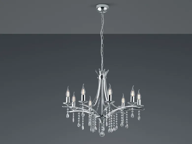 LED Kronleuchter Lüster Silber mit Kristallbehang, 8-flammig Ø 68cm