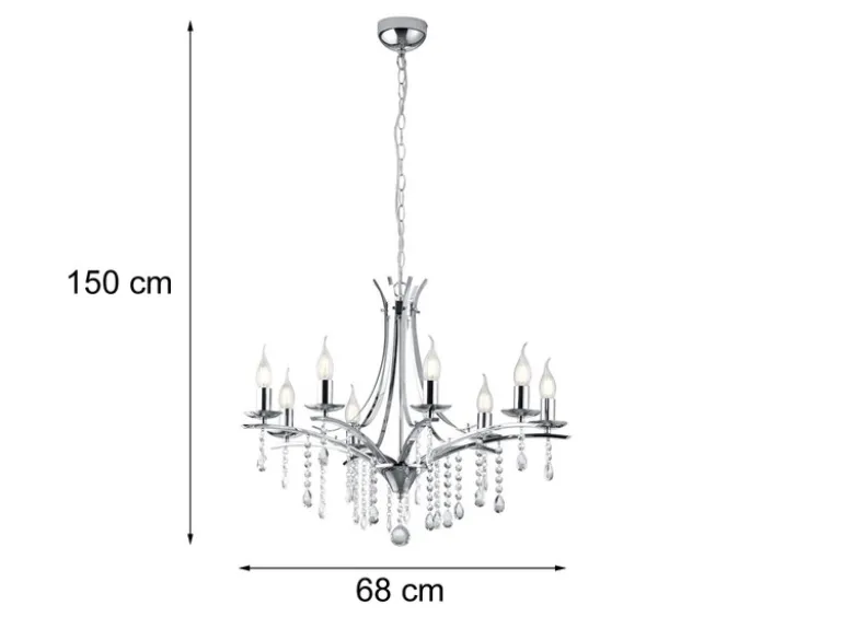 LED Kronleuchter Lüster Silber mit Kristallbehang, 8-flammig Ø 68cm