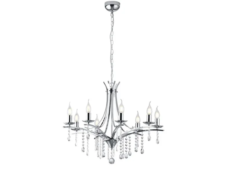 LED Kronleuchter Lüster Silber mit Kristallbehang, 8-flammig Ø 68cm