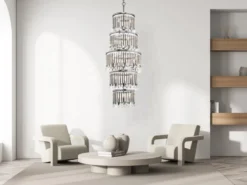 LED Kronleuchter mehrflammig mit filigranem Kristall Glas, Chrom, bis 3,75m lang
