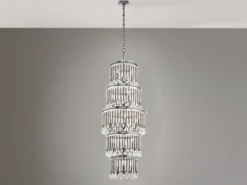 LED Kronleuchter mehrflammig mit filigranem Kristall Glas, Chrom, bis 3,75m lang