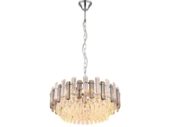 LED Kronleuchter mit Acryl Kristallen und Rauchglas Stäben, Ø 59cm