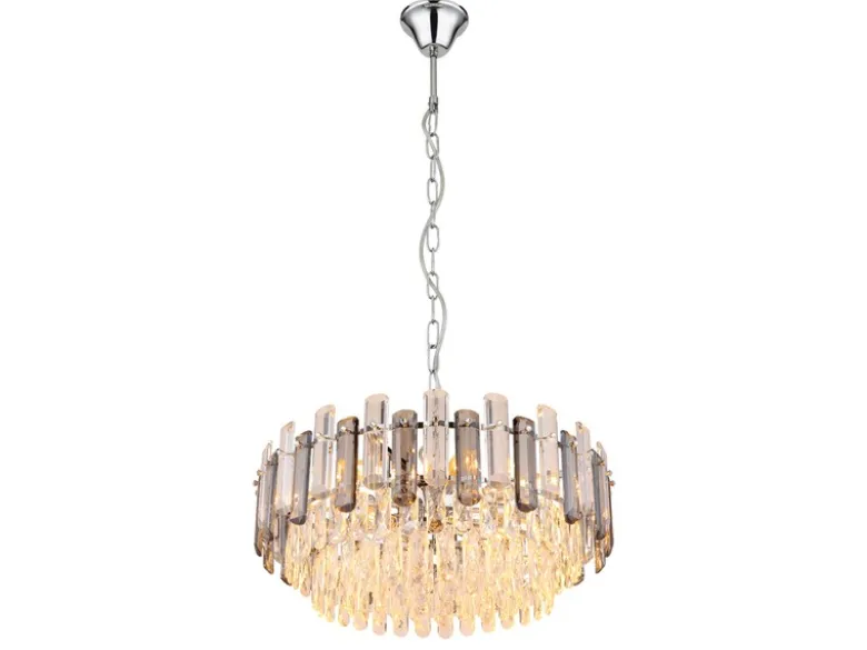 LED Kronleuchter mit Acryl Kristallen und Rauchglas Stäben, Ø 59cm