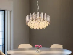 LED Kronleuchter mit Acryl Kristallen und Rauchglas Stäben, Ø 59cm