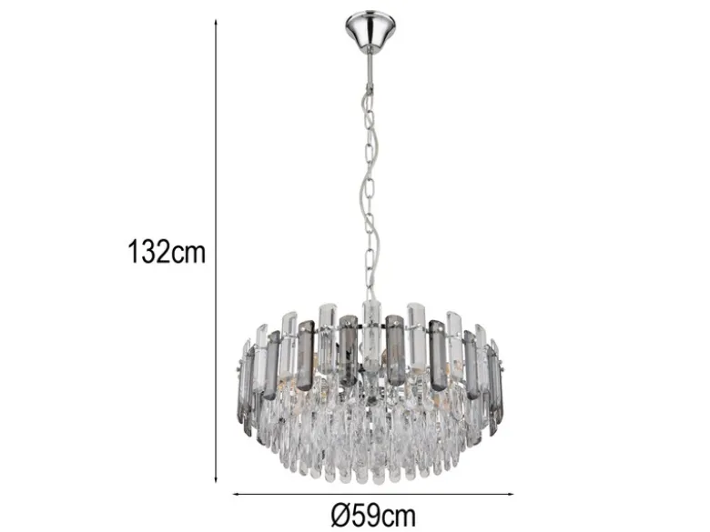 LED Kronleuchter mit Acryl Kristallen und Rauchglas Stäben, Ø 59cm