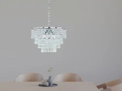 LED Kronleuchter Silber Chrom mit Kristall Behang aus Acryl Ø 42cm