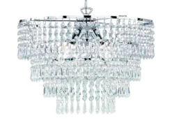 LED Kronleuchter Silber Chrom mit Kristall Behang aus Acryl Ø 42cm