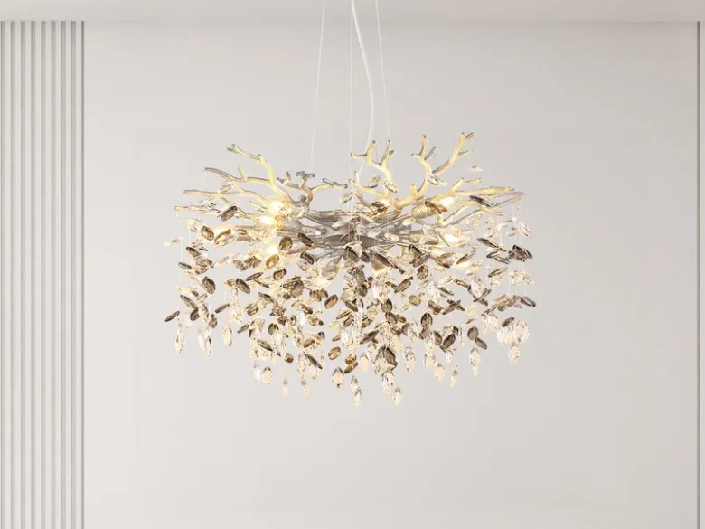LED Kronleuchter Silber 10-flammig mit Glas Kristall 2-farbig Ø 80cm