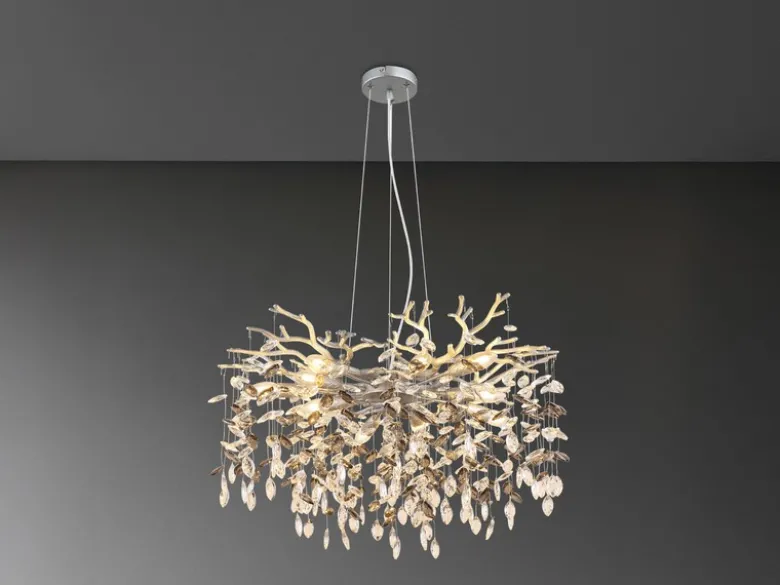 LED Kronleuchter Silber 10-flammig mit Glas Kristall 2-farbig Ø 80cm