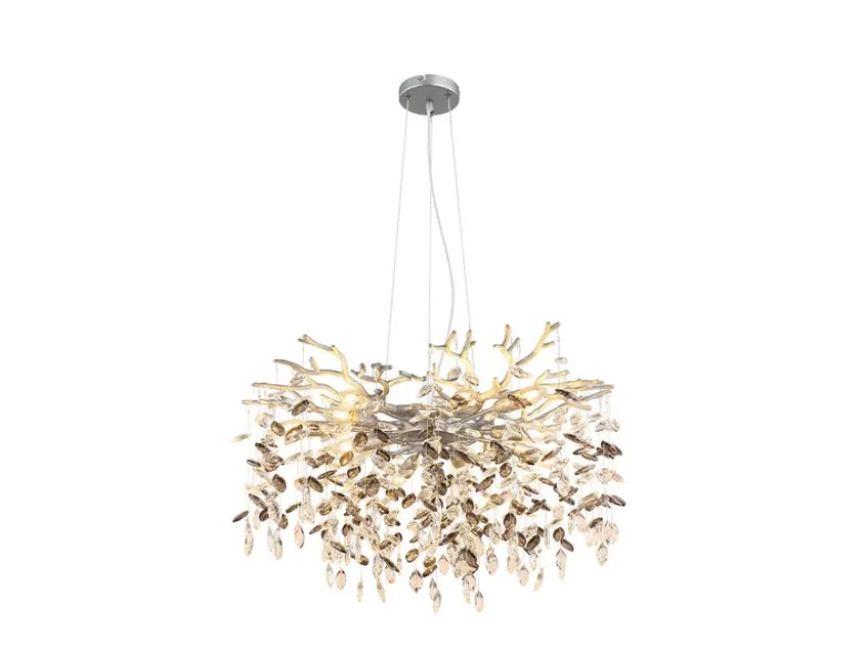 LED Kronleuchter Silber 10-flammig mit Glas Kristall 2-farbig Ø 80cm