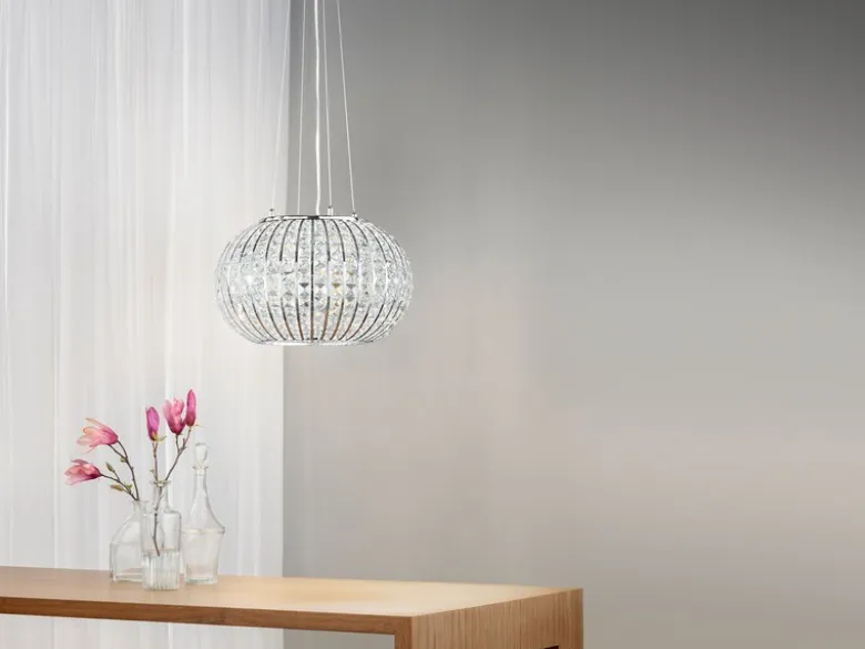 LED Kugel Hängelampe dimmbar, Chrom mit Glas Kristallen, Ø 45cm