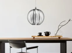LED Kugel Pendelleuchte mit Acryllamellen Silber Chrom, Ø 40cm