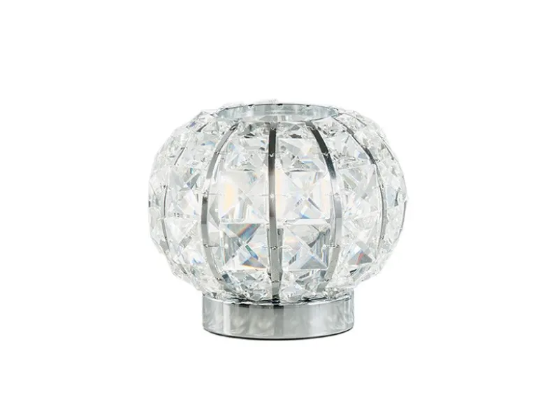 LED Kugel Tischlampe Chrom mit Glas Kristallen, Ø 16cm
