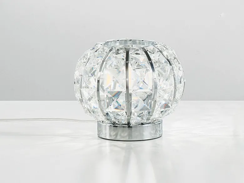 LED Kugel Tischlampe Chrom mit Glas Kristallen, Ø 16cm