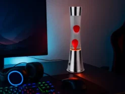 LED Lavalampe ETNA im 90er Jahre Design, Silber mit roter Lava, Höhe 39,5cm