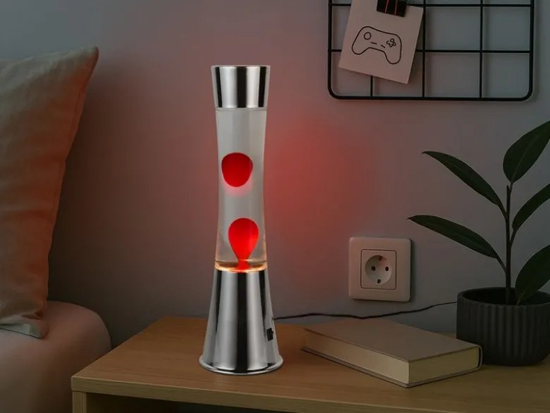 LED Lavalampe ETNA im 90er Jahre Design, Silber mit roter Lava, Höhe 39,5cm