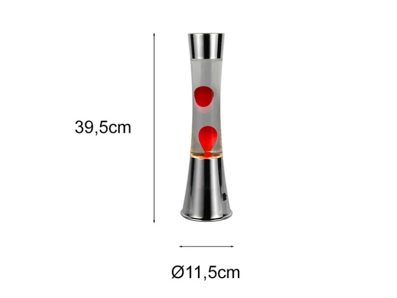 LED Lavalampe ETNA im 90er Jahre Design, Silber mit roter Lava, Höhe 39,5cm