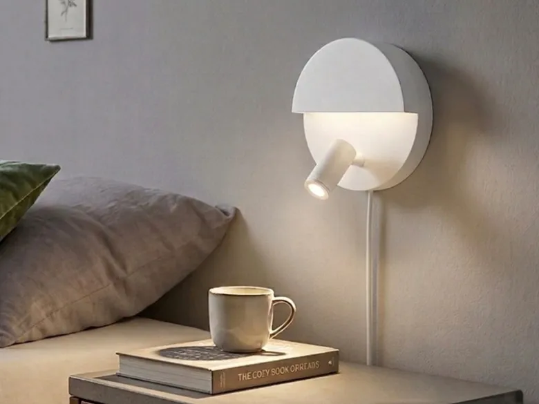 LED Leselampe MARIO Weiß mit Schalter & Stecker, Ø 16cm
