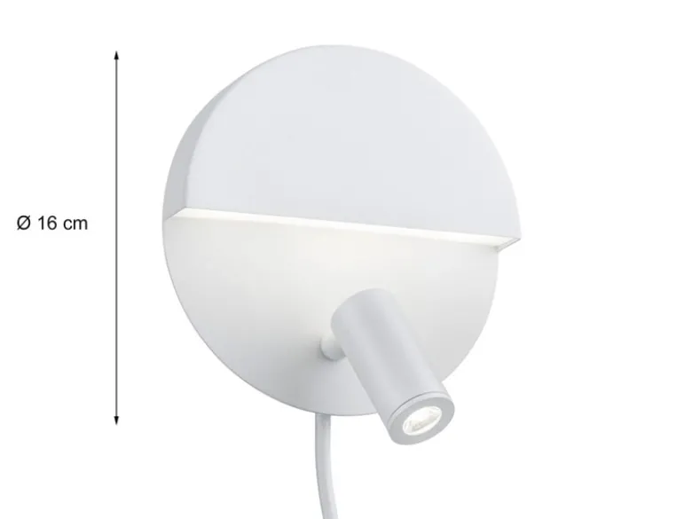 LED Leselampe MARIO Weiß mit Schalter & Stecker, Ø 16cm