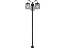 LED Mastleuchte 3-flammig aus Edelstahl Gitterschirme Schwarz, Höhe 180cm