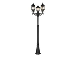 LED Mastleuchte 3-flammige Laterne Aluminium Schwarz, Höhe 240cm