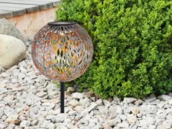LED Metall Solarkugel Ø 18cm mit Erdspieß, Silber Antik