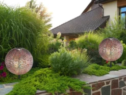 LED Metall Solarkugel Ø 27cm mit Erdspieß, Silber Antik