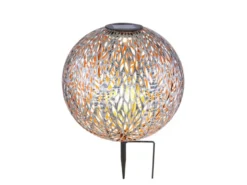 LED Metall Solarkugel Ø 27cm mit Erdspieß, Silber Antik
