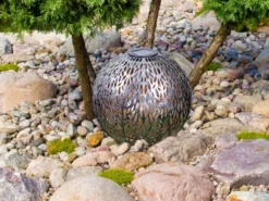 LED Metall Solarkugel Ø 27cm mit Erdspieß, Silber Antik