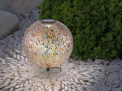 LED Metall Solarkugel Ø 27cm mit Erdspieß, Silber Antik