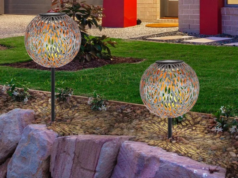 LED Metall Solarkugeln 3er SET Ø 18cm & 27cm mit Erdspieß