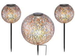LED Metall Solarkugeln 3er SET Ø 18cm & 27cm mit Erdspieß