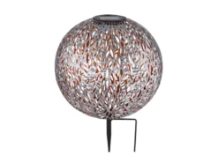 LED Metall Solarkugeln 2er Set Ø 27cm mit Erdspieß, Silber Antik
