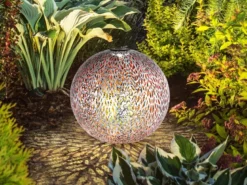 LED Metall Solarkugeln 2er Set Ø 27cm mit Erdspieß, Silber Antik